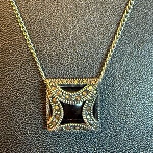 Sterling Silver black onyx pendant necklace with Marcasite